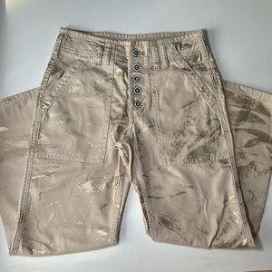 Anthropologie The Wanderer Metallic Blush High Waisted Carpenter Pant Sz 25 P G